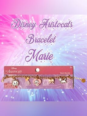 Disney Aristocats Marie Gold Charm Bracelet Pink & White Enamel NWT Collectible
